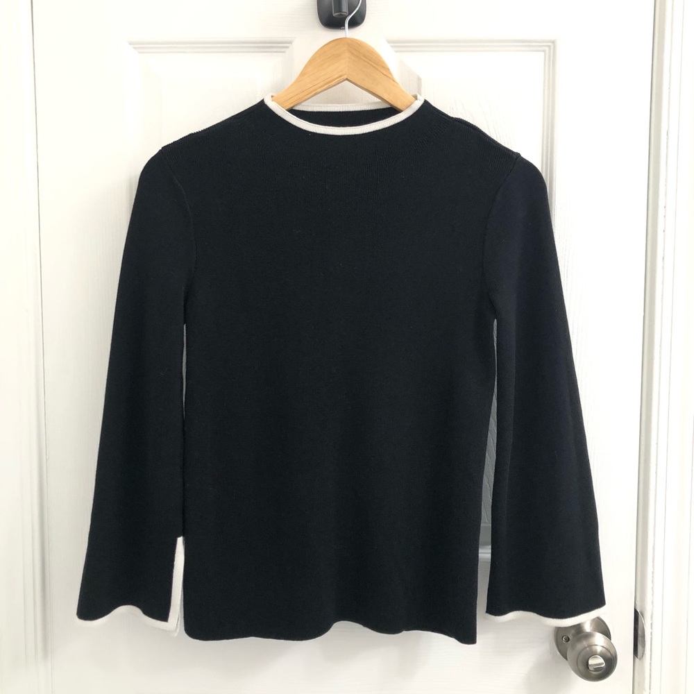 NWOT Halogen Black Knit Top with White Accents